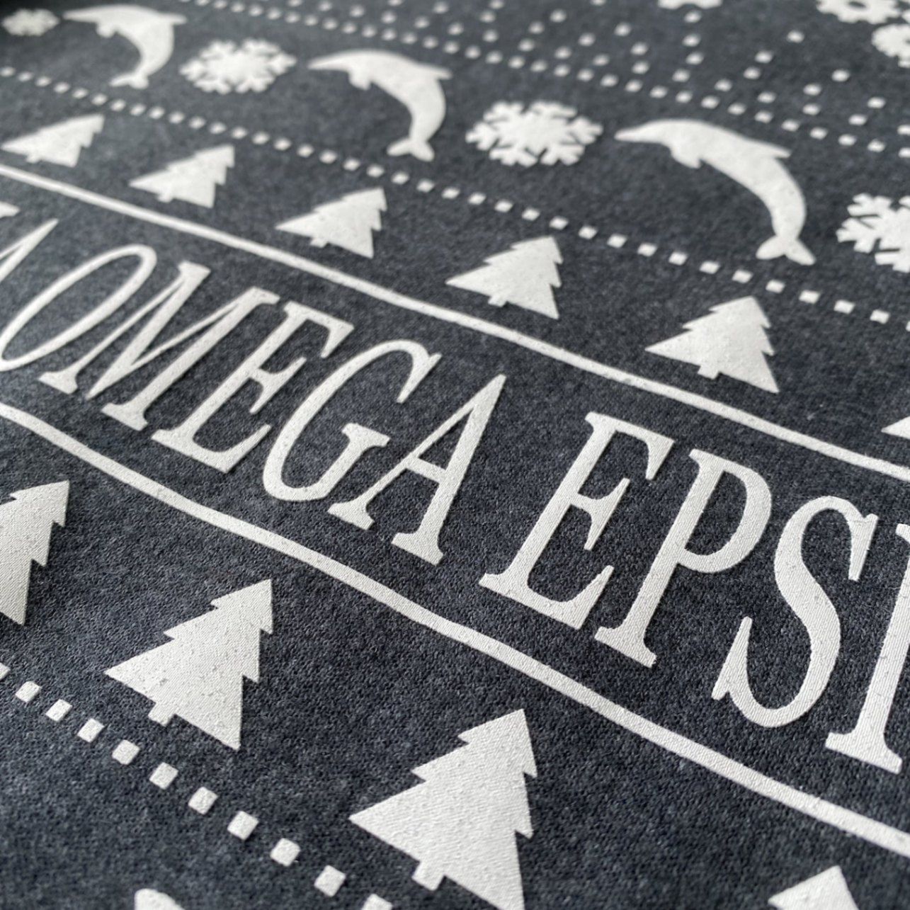A close-up image of a screen printed crewneck