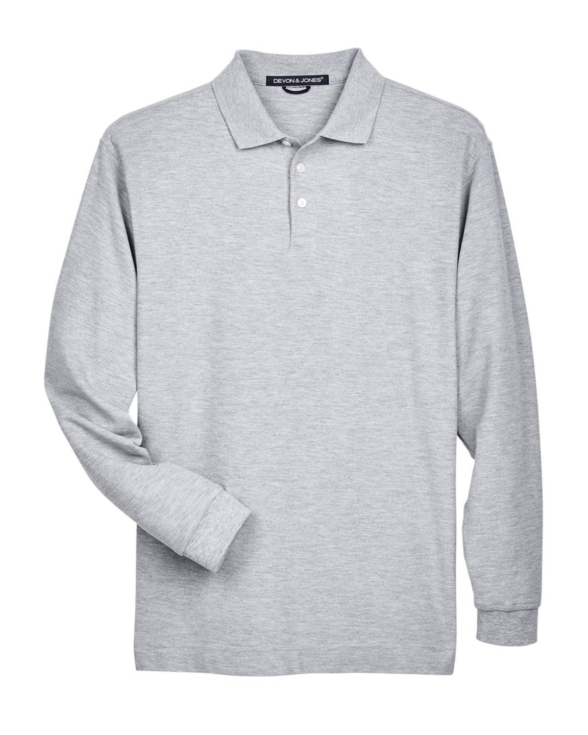 Devon & Jones Men's Pima Piqué Long Sleeve Polo in Grey Heather