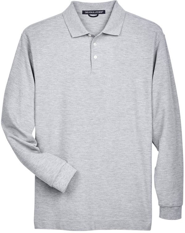 Am image of a Custom Devon & Jones Men's Pima Piqué Long Sleeve Polo in Grey Heather!