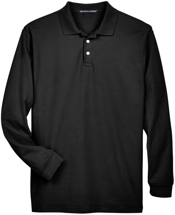Am image of a Custom Devon & Jones Men's Pima Piqué Long Sleeve Polo in Black!