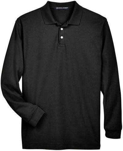 Am image of a Custom Devon & Jones Men's Pima Piqué Long Sleeve Polo in Black!