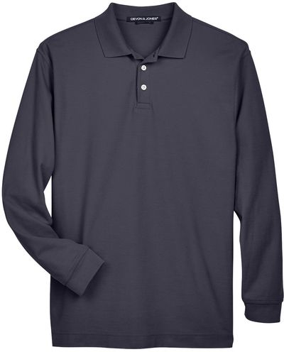 Am image of a Custom Devon & Jones Men's Pima Piqué Long Sleeve Polo in Navy!