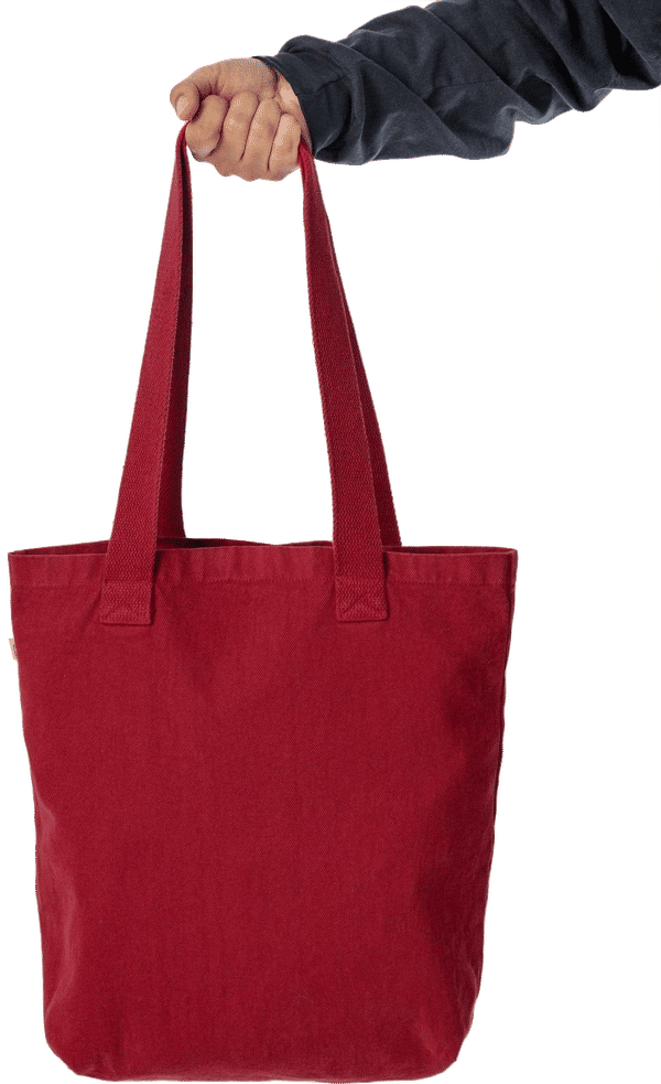 Am image of a Custom LA Apparel Bull Denim Tote Bag 13oz in Dark Red!