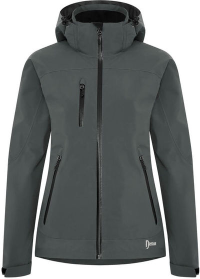 Am image of a Custom Dryframe Tri Tech Hard Shell Ladies Jacket in Asphalt!