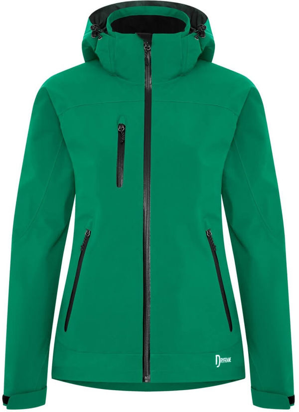 Am image of a Custom Dryframe Tri Tech Hard Shell Ladies Jacket in Emerald!