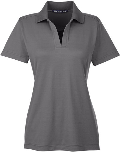 Am image of a Custom Devon and Jones CrownLux Performance Ladies Plaited Polo in Graphite!