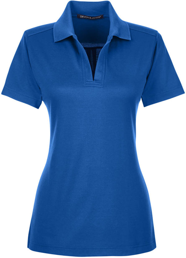 Am image of a Custom Devon and Jones CrownLux Performance Ladies Plaited Polo in True Royal!