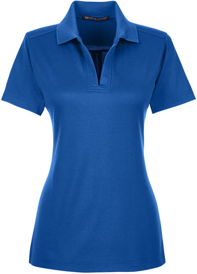 Am image of a Custom Devon and Jones CrownLux Performance Ladies Plaited Polo in True Royal!