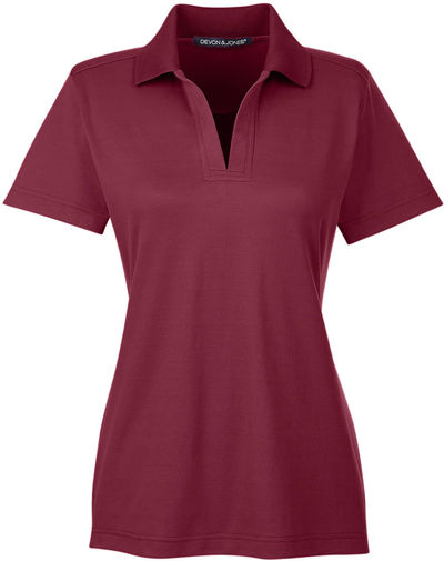 Am image of a Custom Devon and Jones CrownLux Performance Ladies Plaited Polo in Burgundy!