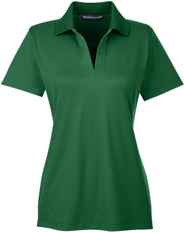 Am image of a Custom Devon and Jones CrownLux Performance Ladies Plaited Polo in Forest!