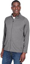 Am image of a Custom Devon & Jones Men's Stretch Tech Shell® Compass Full Zip in Dark Grey Heather!