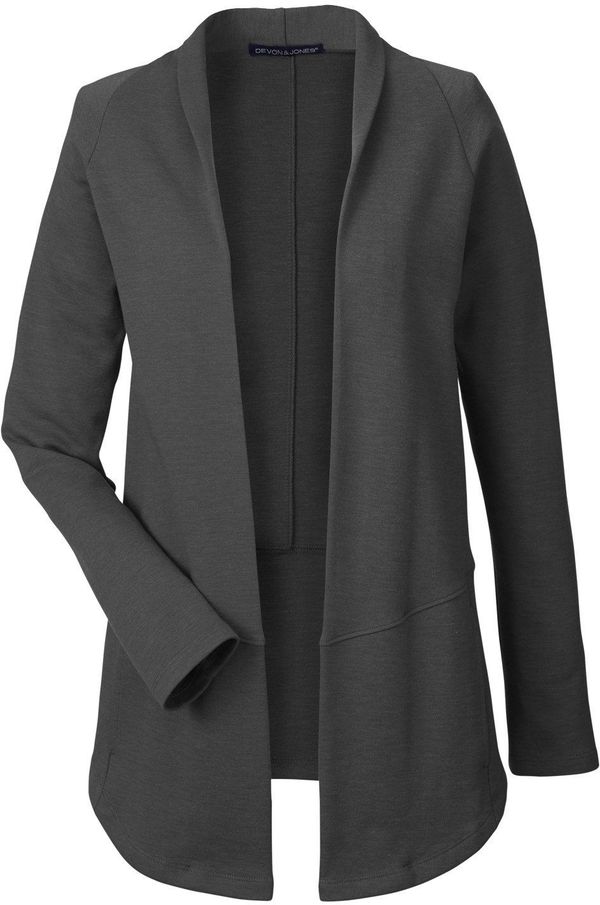 Am image of a Custom Devon & Jones Ladies' New Classics™ Charleston Cardigan in BLACK MELANGE!