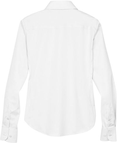 Am image of a Custom Devon and Jones Ladies Crown Collection Solid Stretch Twill Woven Shirt in White!