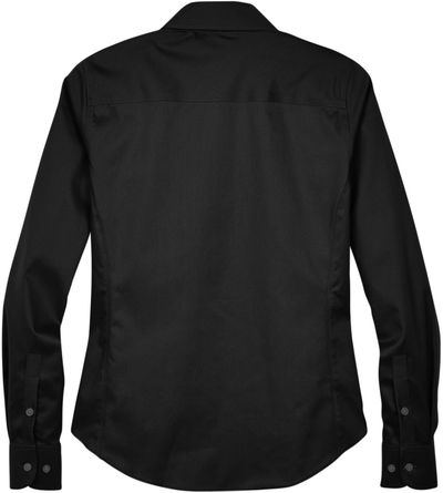 Am image of a Custom Devon and Jones Ladies Crown Collection Solid Stretch Twill Woven Shirt in Black!