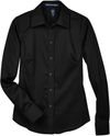 Am image of a Custom Devon and Jones Ladies Crown Collection Solid Stretch Twill Woven Shirt in Black!