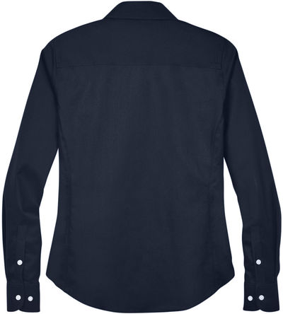 Am image of a Custom Devon and Jones Ladies Crown Collection Solid Stretch Twill Woven Shirt in Navy!