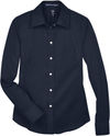 Am image of a Custom Devon and Jones Ladies Crown Collection Solid Stretch Twill Woven Shirt in Navy!
