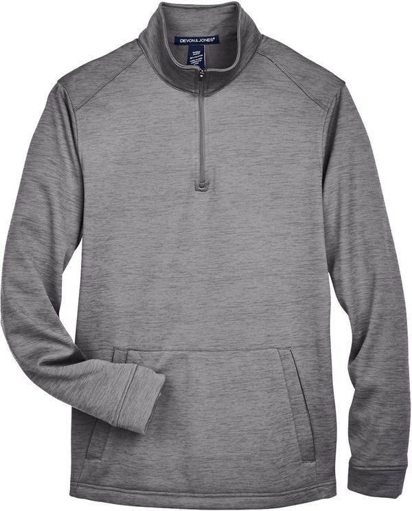 Am image of a Custom Devon & Jones Men's Newbury Melange Fleece Quarter Zip in Dark Grey Heathr!