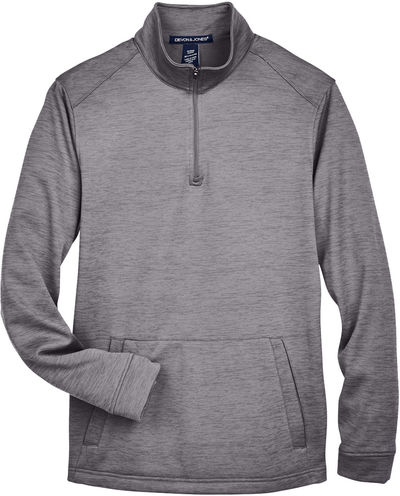Am image of a Custom Devon & Jones Men's Newbury Melange Fleece Quarter Zip in Dark Grey Heathr!