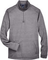 Am image of a Custom Devon & Jones Men's Newbury Melange Fleece Quarter Zip in Dark Grey Heathr!