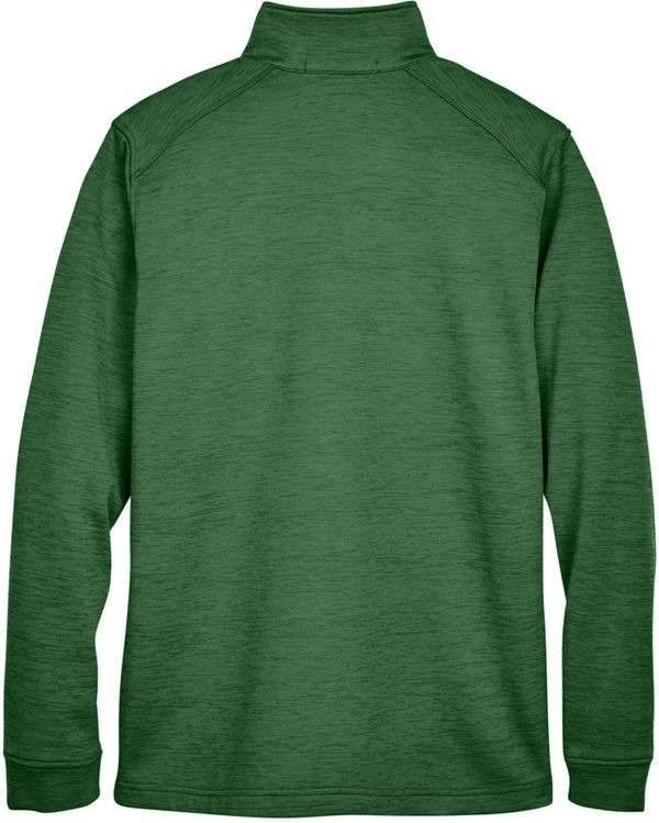 Am image of a Custom Devon & Jones Men's Newbury Melange Fleece Quarter Zip in Forest Heather!