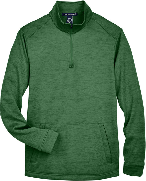 Am image of a Custom Devon & Jones Men's Newbury Melange Fleece Quarter Zip in Forest Heather!