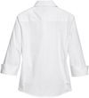 Am image of a Custom Devon and Jones Ladies Perfect Fit Three Quarters Sleeve Stretch Poplin Blouse in White!
