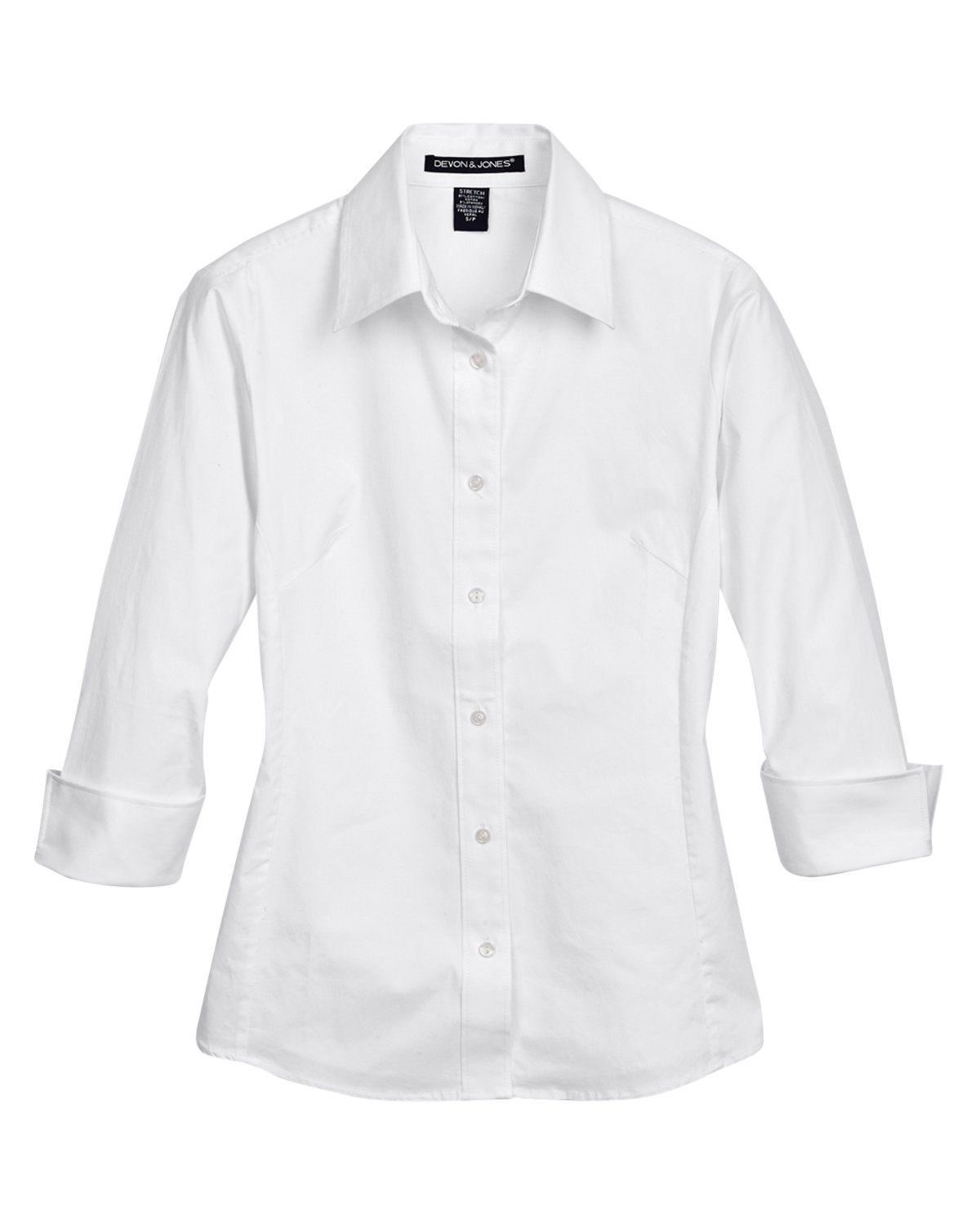 Devon and Jones Ladies Perfect Fit Three Quarters Sleeve Stretch Poplin Blouse in White