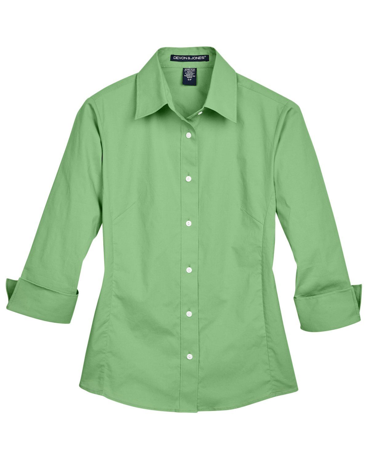 Devon and Jones Ladies Perfect Fit Three Quarters Sleeve Stretch Poplin Blouse in Lime