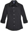 Am image of a Custom Devon and Jones Ladies Perfect Fit Three Quarters Sleeve Stretch Poplin Blouse in Black!