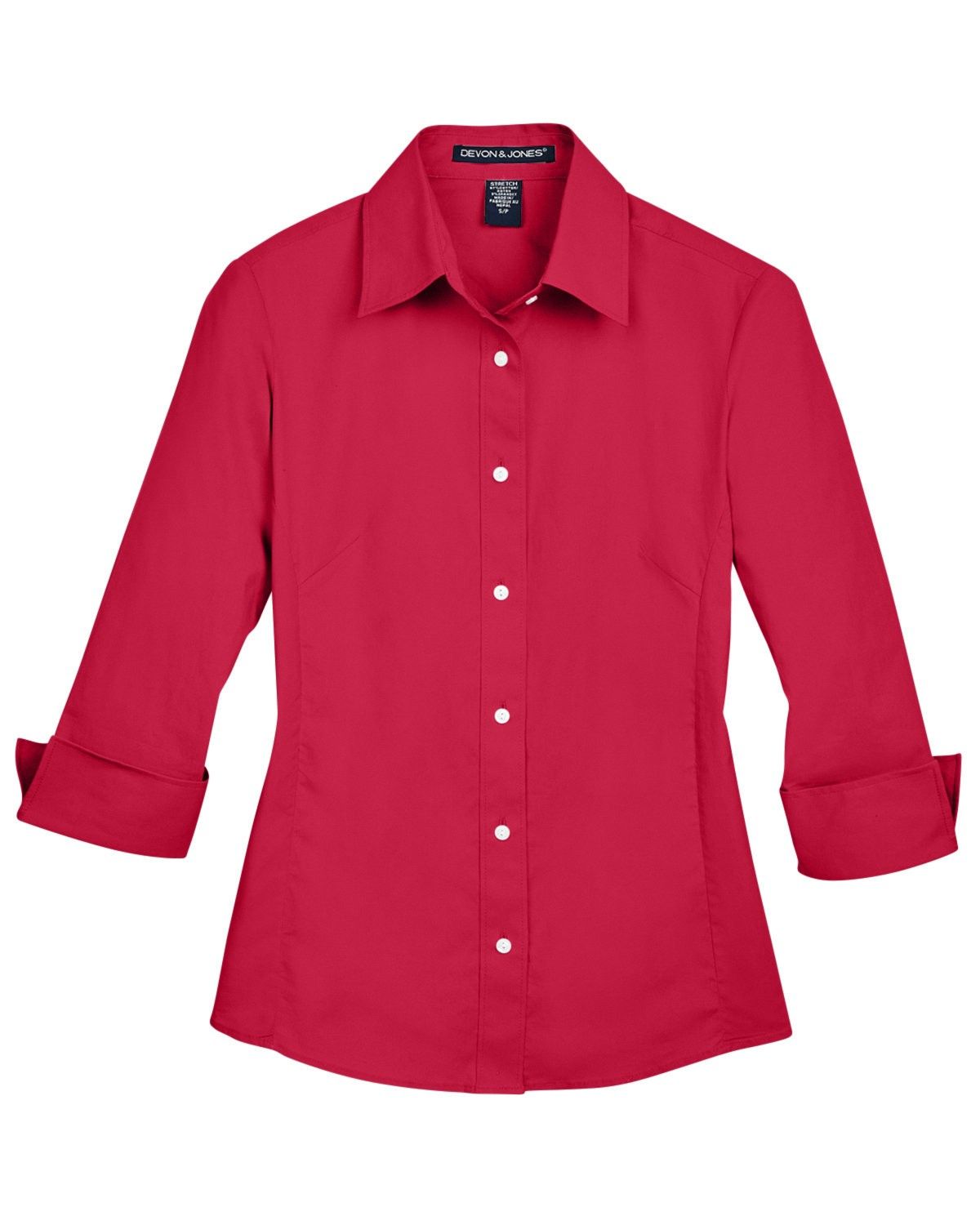 Devon and Jones Ladies Perfect Fit Three Quarters Sleeve Stretch Poplin Blouse in Red