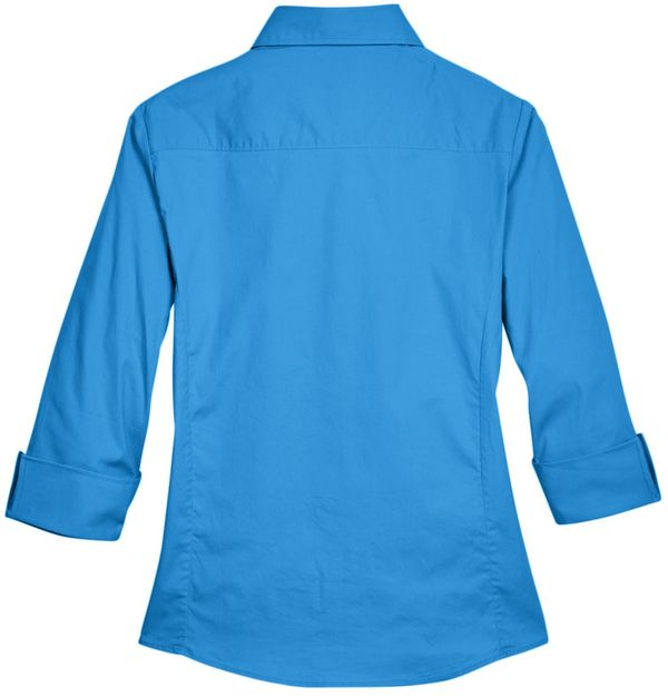 Am image of a Custom Devon and Jones Ladies Perfect Fit Three Quarters Sleeve Stretch Poplin Blouse in French Blue!