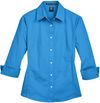 Am image of a Custom Devon and Jones Ladies Perfect Fit Three Quarters Sleeve Stretch Poplin Blouse in French Blue!