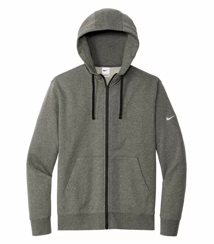 Nike Club Fleece Sleeve Swoosh Full Zip Hoodie in Charcoal Heather
