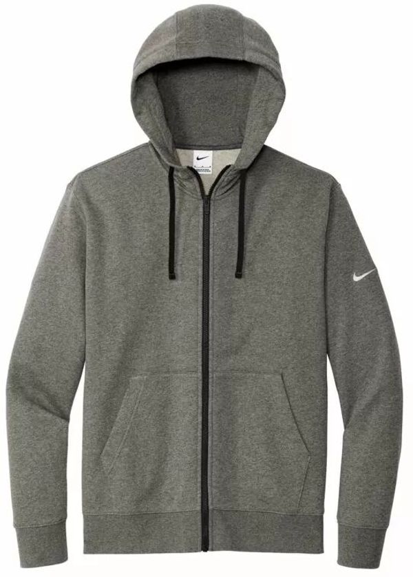 Am image of a Custom Nike Club Fleece Sleeve Swoosh Full Zip Hoodie in Charcoal Heather!