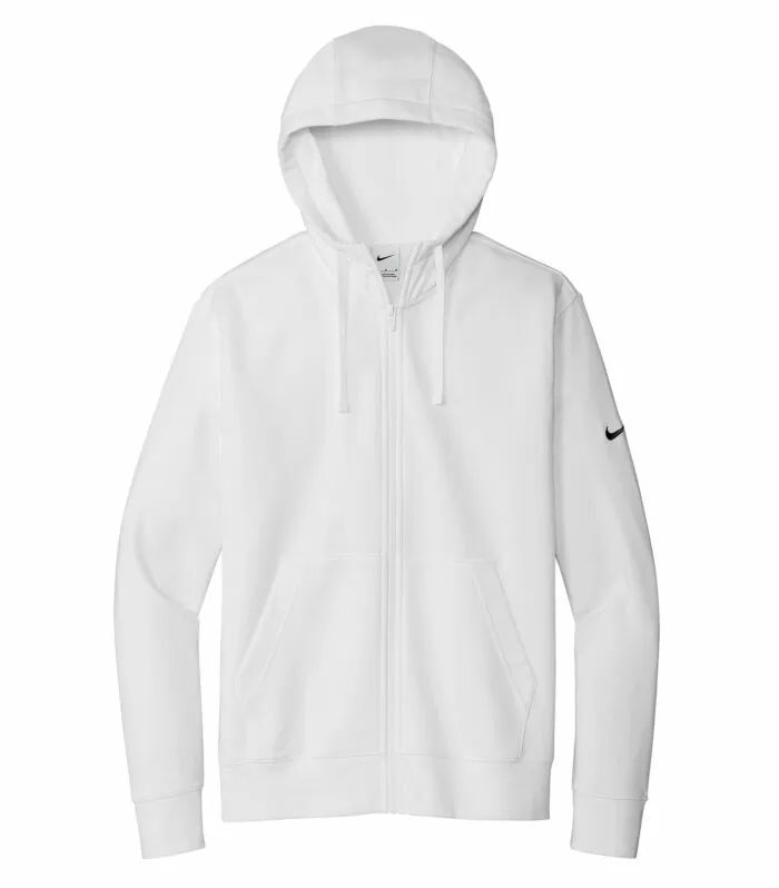 Nike Club Fleece Sleeve Swoosh Full Zip Hoodie in White