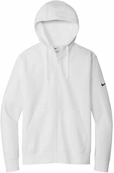 Am image of a Custom Nike Club Fleece Sleeve Swoosh Full Zip Hoodie in White!
