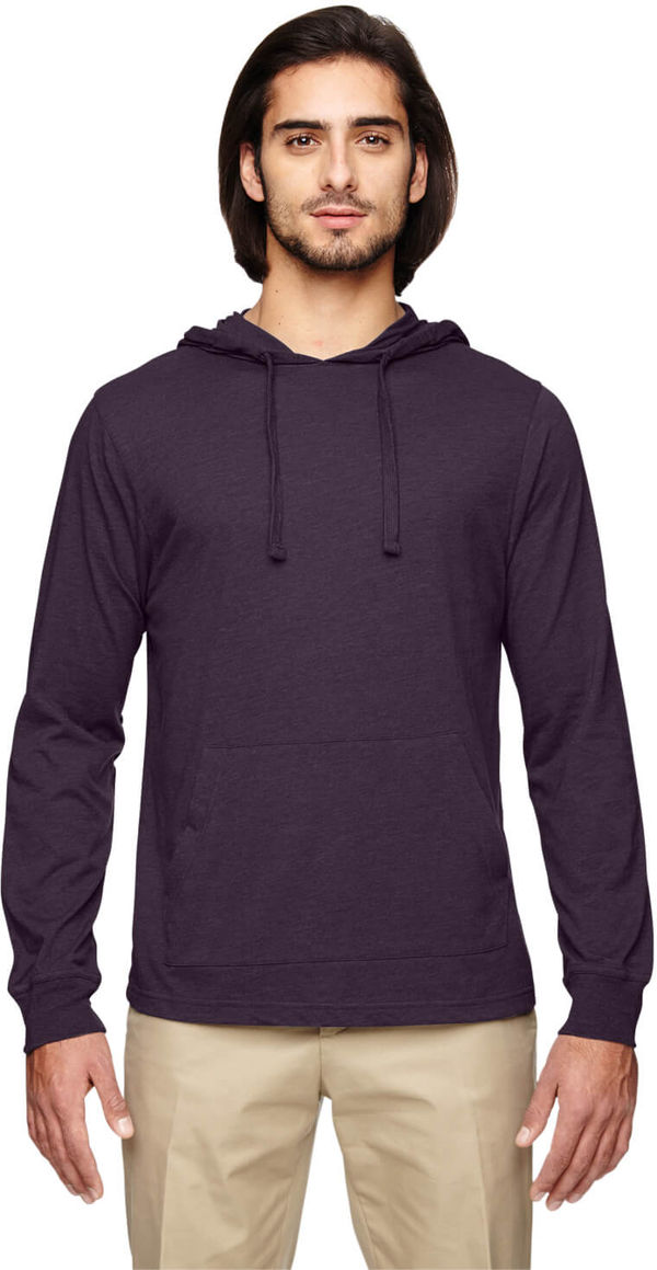Am image of a Custom Econscious Unisex 4.25 oz. Blended Eco Jersey Pullover Hoodie in Eggplant!