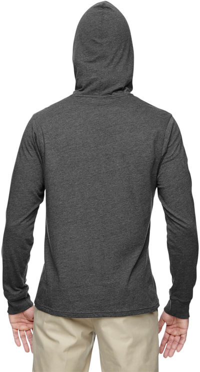 Am image of a Custom Econscious Unisex 4.25 oz. Blended Eco Jersey Pullover Hoodie in Charcoal/Black!