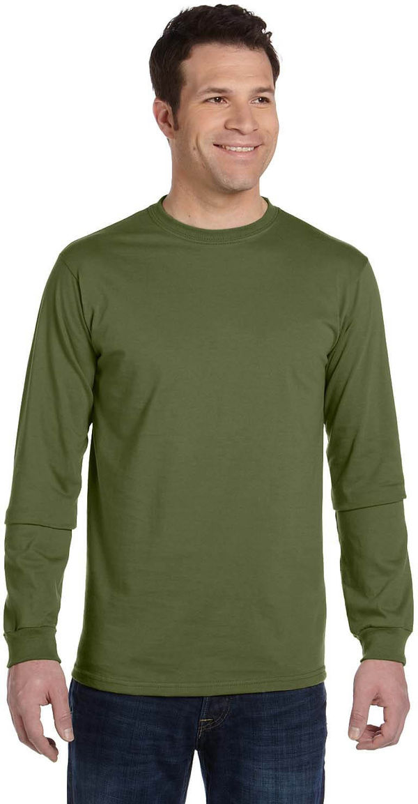 Am image of a Custom Econscious Mens Organic Cotton Classic Long Sleeve T Shirt in Olive!