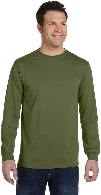 Am image of a Custom Econscious Mens Organic Cotton Classic Long Sleeve T Shirt in Olive!