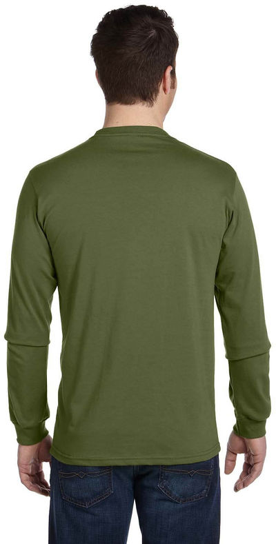 Am image of a Custom Econscious Mens Organic Cotton Classic Long Sleeve T Shirt in Olive!