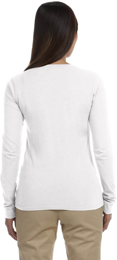 Am image of a Custom Econscious Ladies Classic Long Sleeve T Shirt in White!