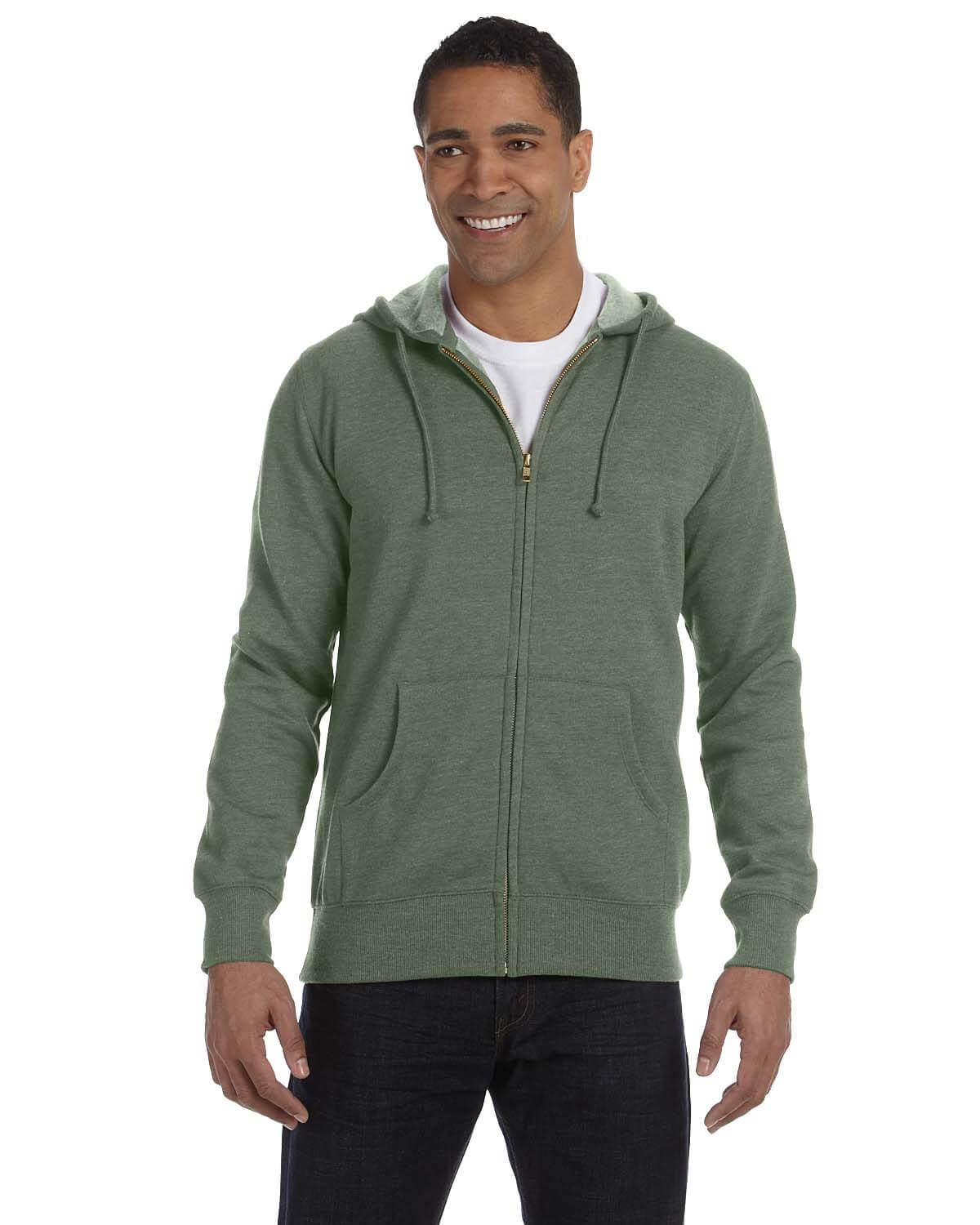 Econscious Men's 7 oz. Organic Recycled Heathered Full Zip Hood in Military Green