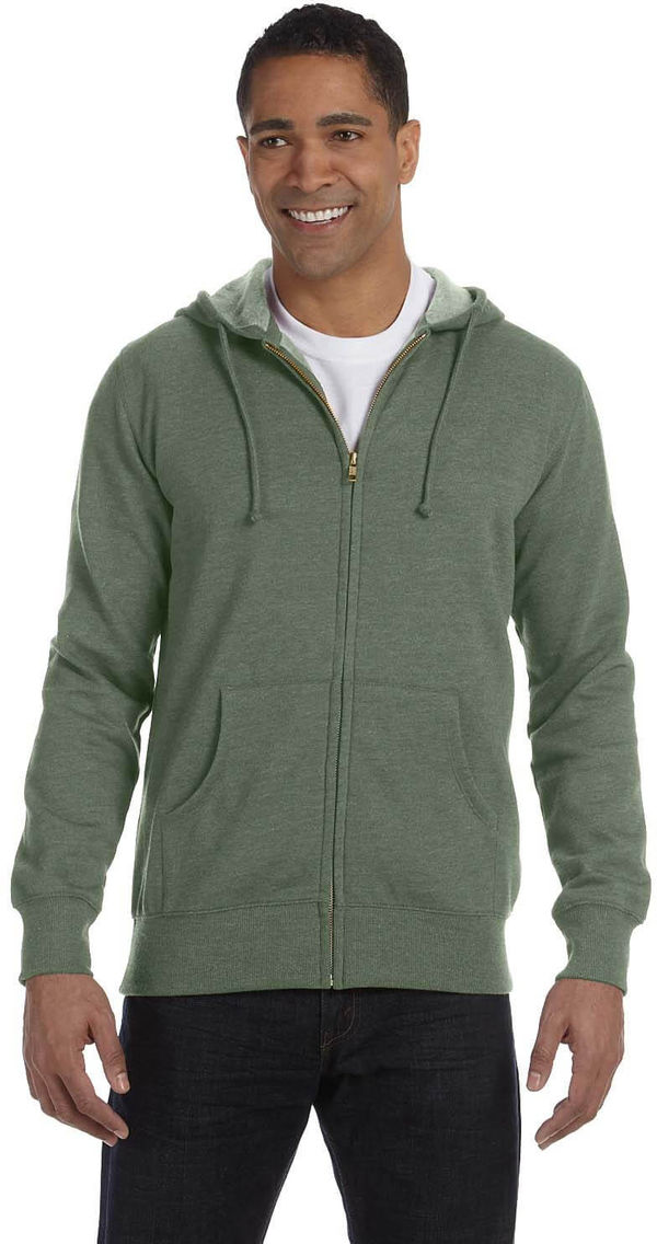 Am image of a Custom Econscious Men's 7 oz. Organic Recycled Heathered Full Zip Hood in Military Green!