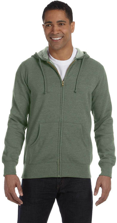 Am image of a Custom Econscious Men's 7 oz. Organic Recycled Heathered Full Zip Hood in Military Green!
