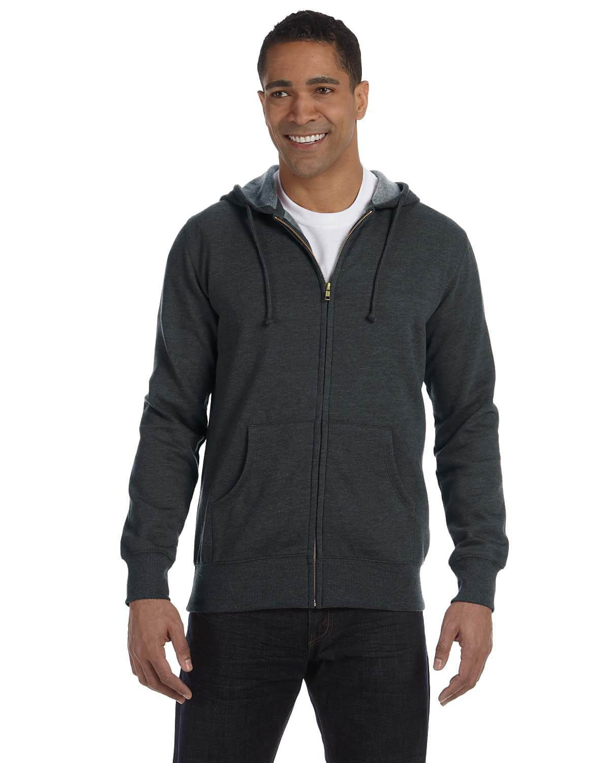 Econscious Men's 7 oz. Organic Recycled Heathered Full Zip Hood in Charcoal
