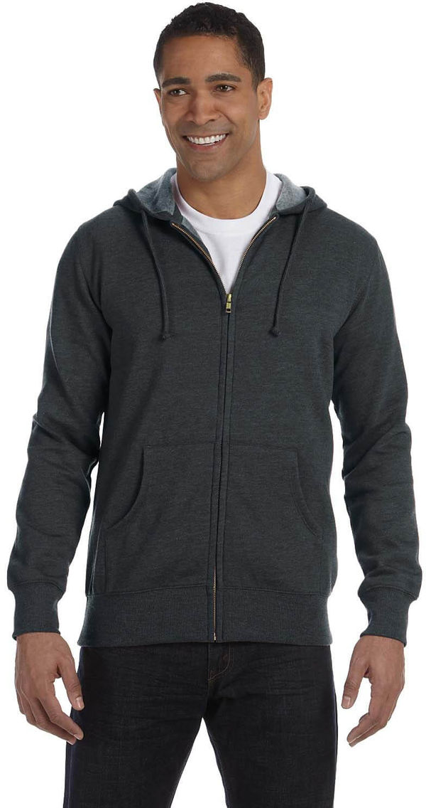 Am image of a Custom Econscious Men's 7 oz. Organic Recycled Heathered Full Zip Hood in Charcoal!