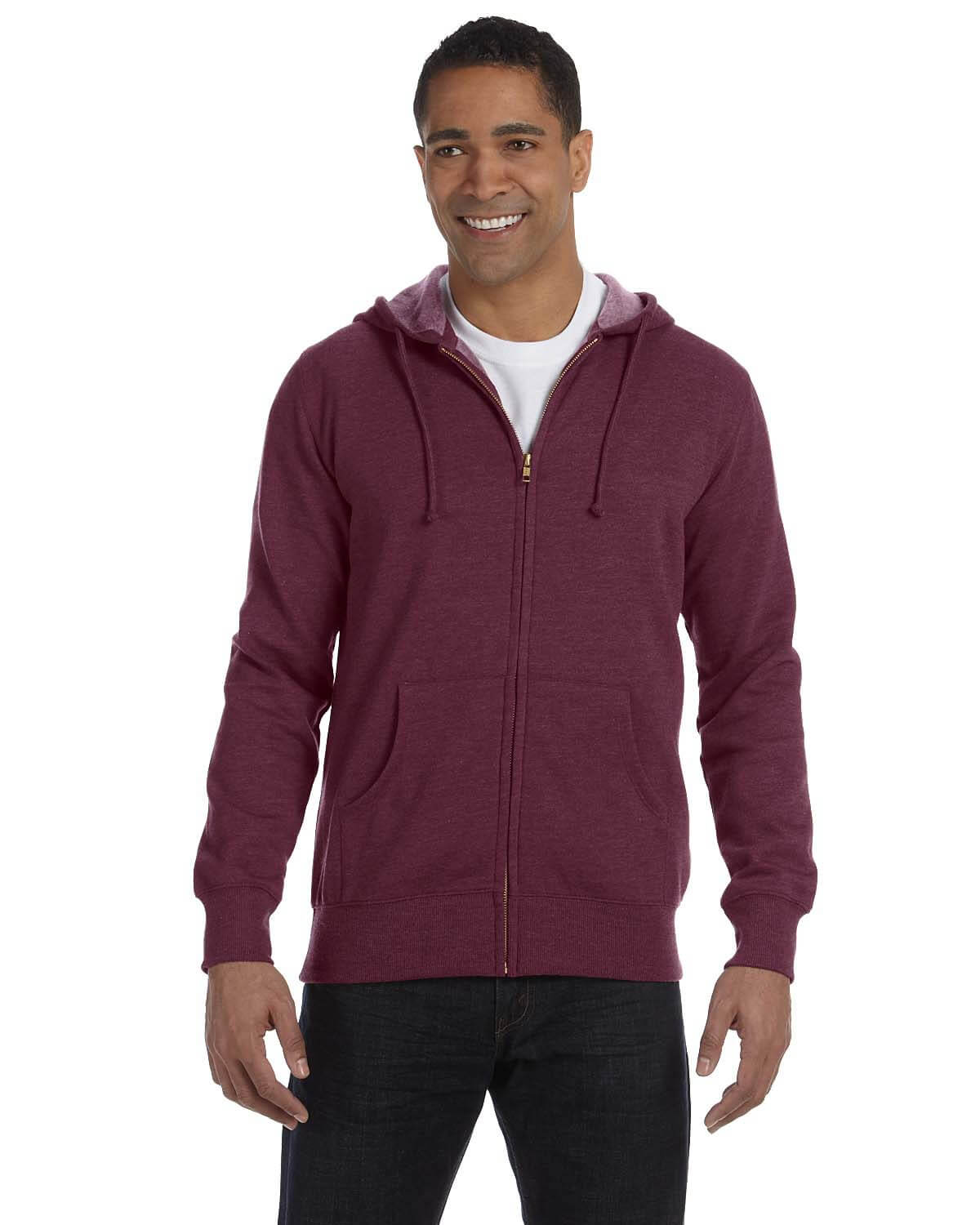 Econscious Men's 7 oz. Organic Recycled Heathered Full Zip Hood in Berry