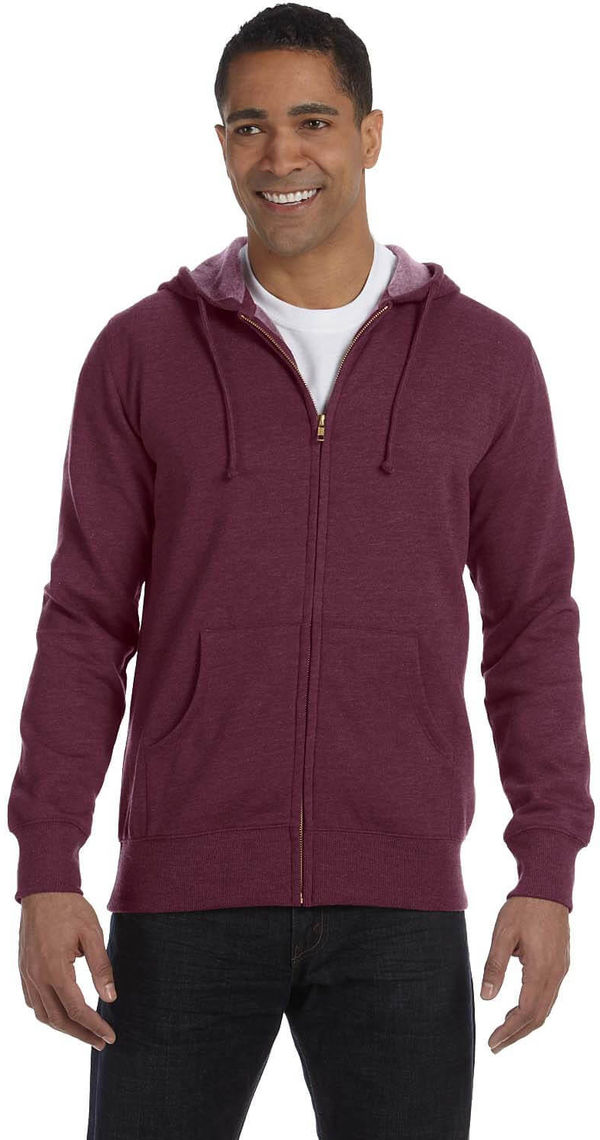 Am image of a Custom Econscious Men's 7 oz. Organic Recycled Heathered Full Zip Hood in Berry!